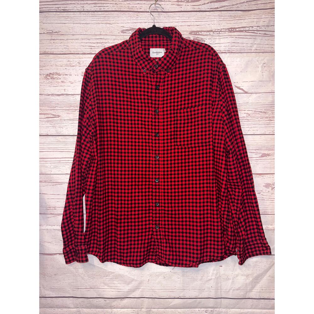 Good Fellow Red Plaid Flannel Men Soft Button Up Sz XXL